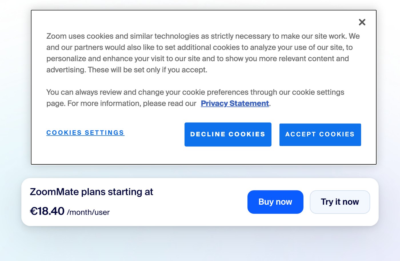 Страница ZoomMate: цена планов и заявленные возможности ИИ-напарника