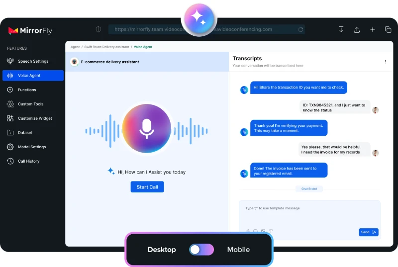 Скриншот MirrorFly AI Voice Agent