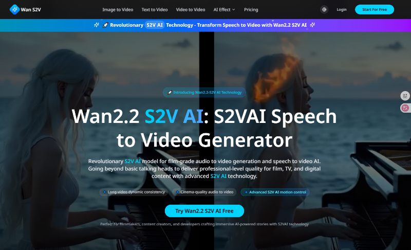 Скриншот Wan2.2 S2V AI: S2VAI Speech to Vide