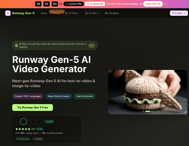 Скриншот runway gen 5