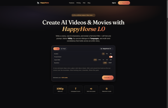 Скриншот HappyHorse AI Video1.0