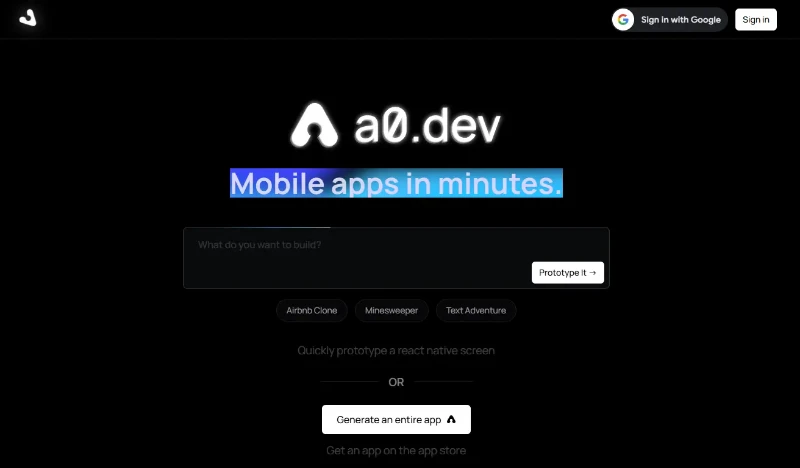 Скриншот a0.dev