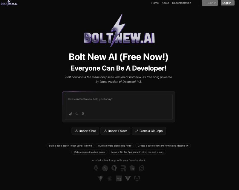 Скриншот bolt new ai