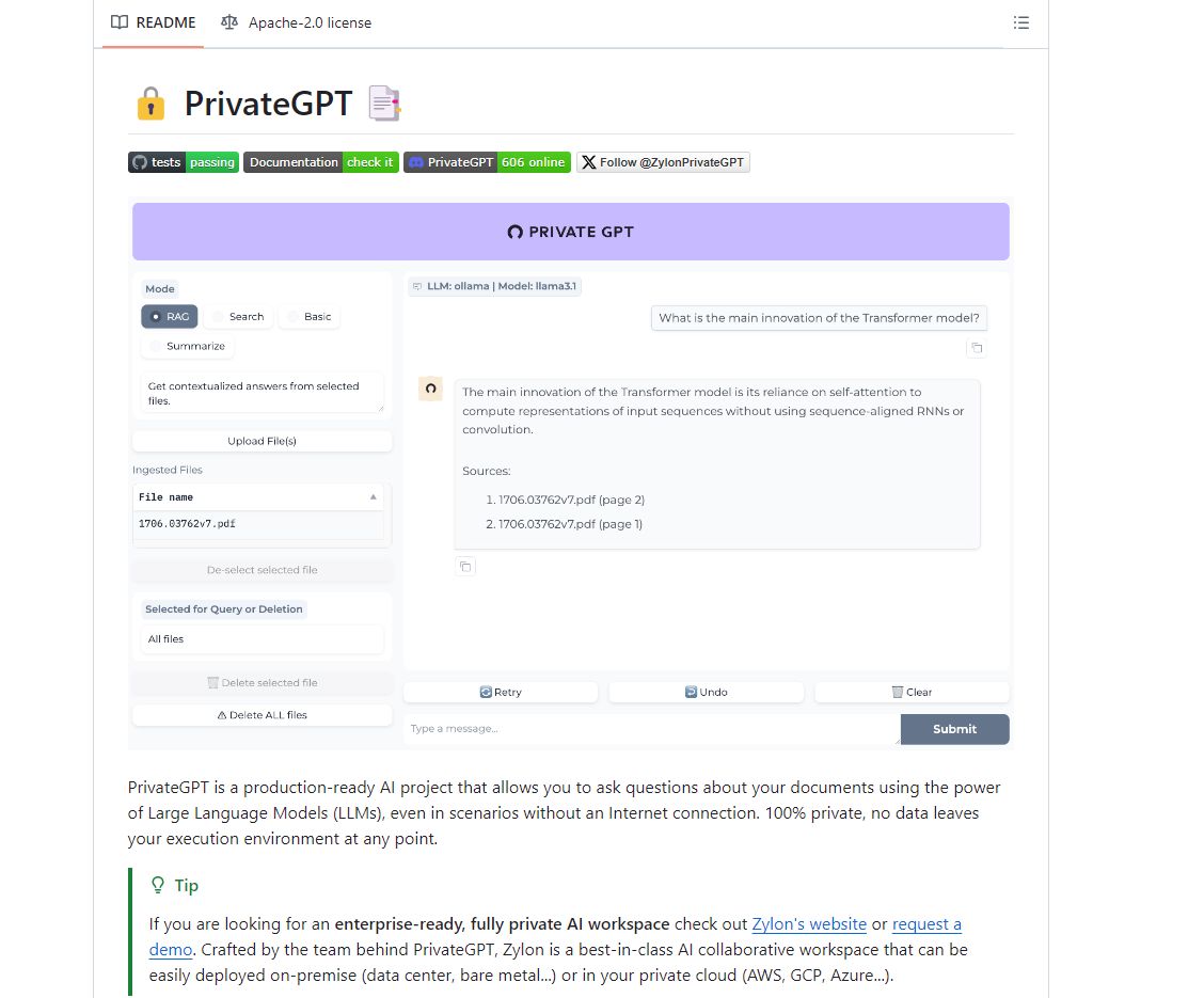Скриншот PrivateGPT