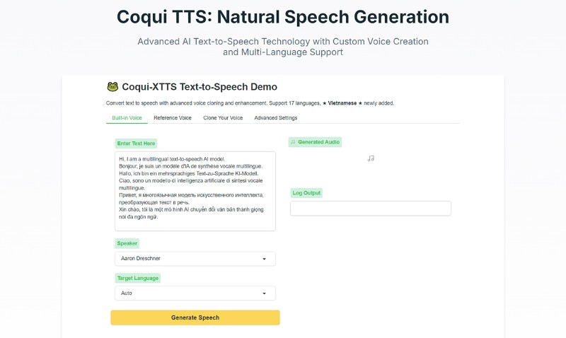 Скриншот Coqui TTS