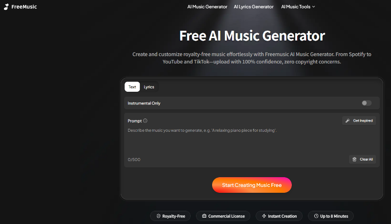 Скриншот FreeMusic AI