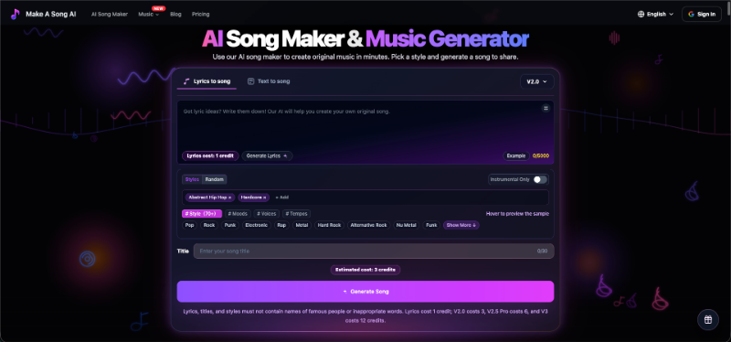 Скриншот Make A Song AI
