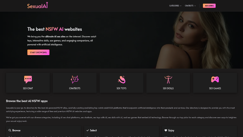 Скриншот Sexual AI Directory
