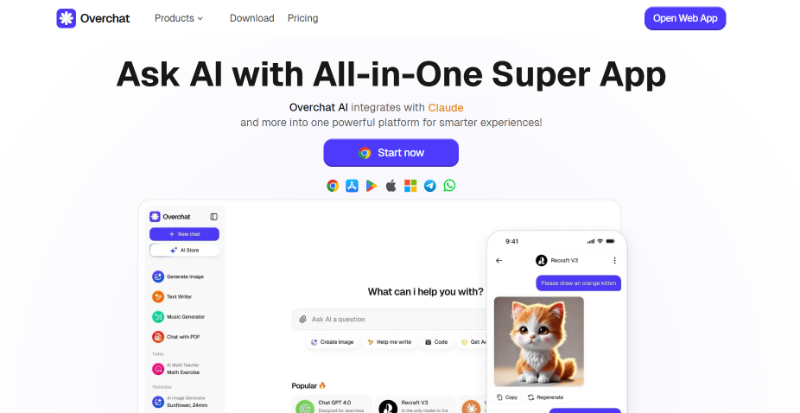 Скриншот Overchat AI