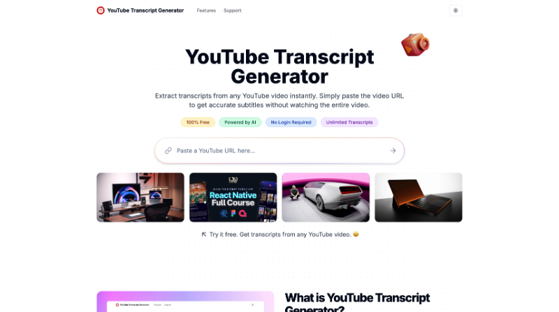 Скриншот YouTube Transcript Generator