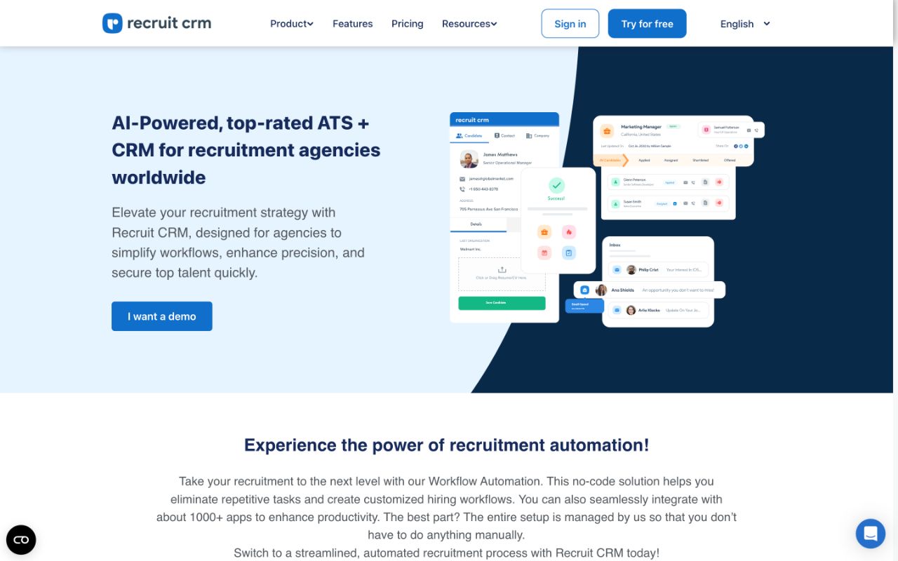 Скриншот Recruit CRM