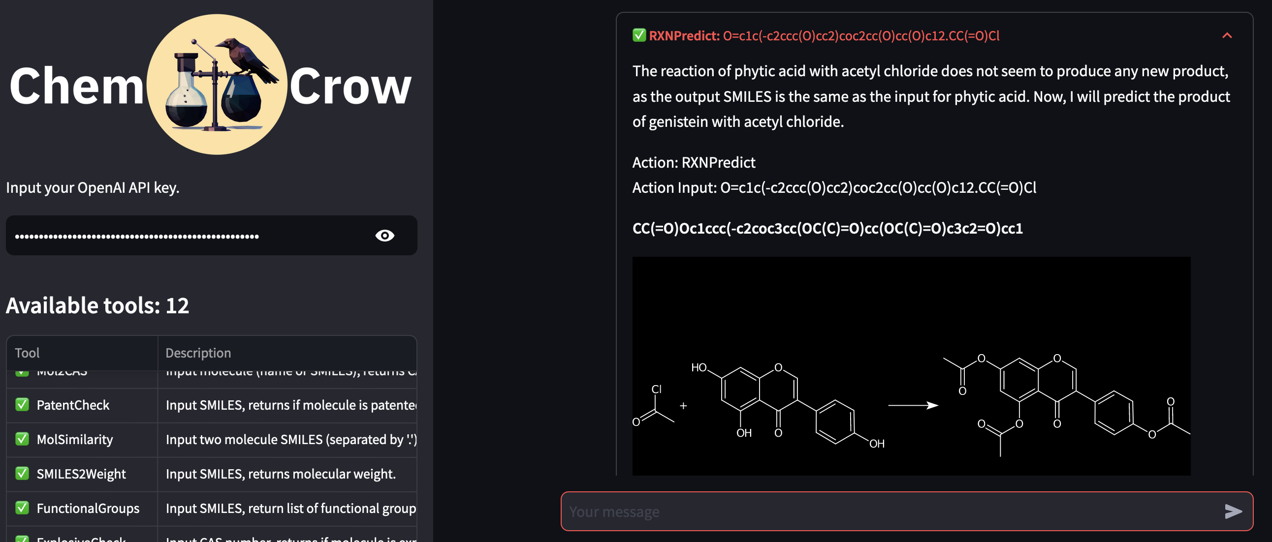 Скриншот ChemCrow