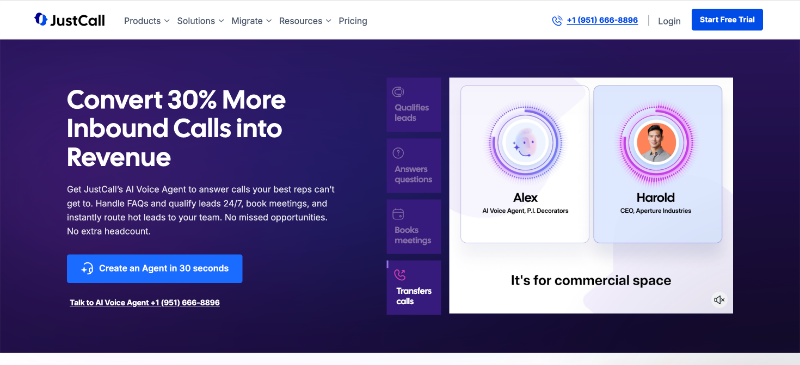 Скриншот JustCall AI Voice Agent