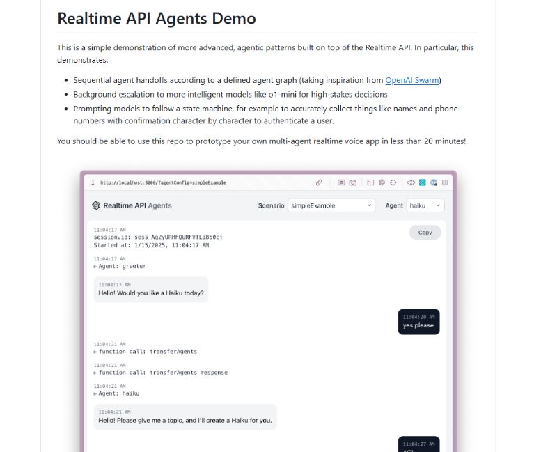 Скриншот OpenAI Realtime Agents